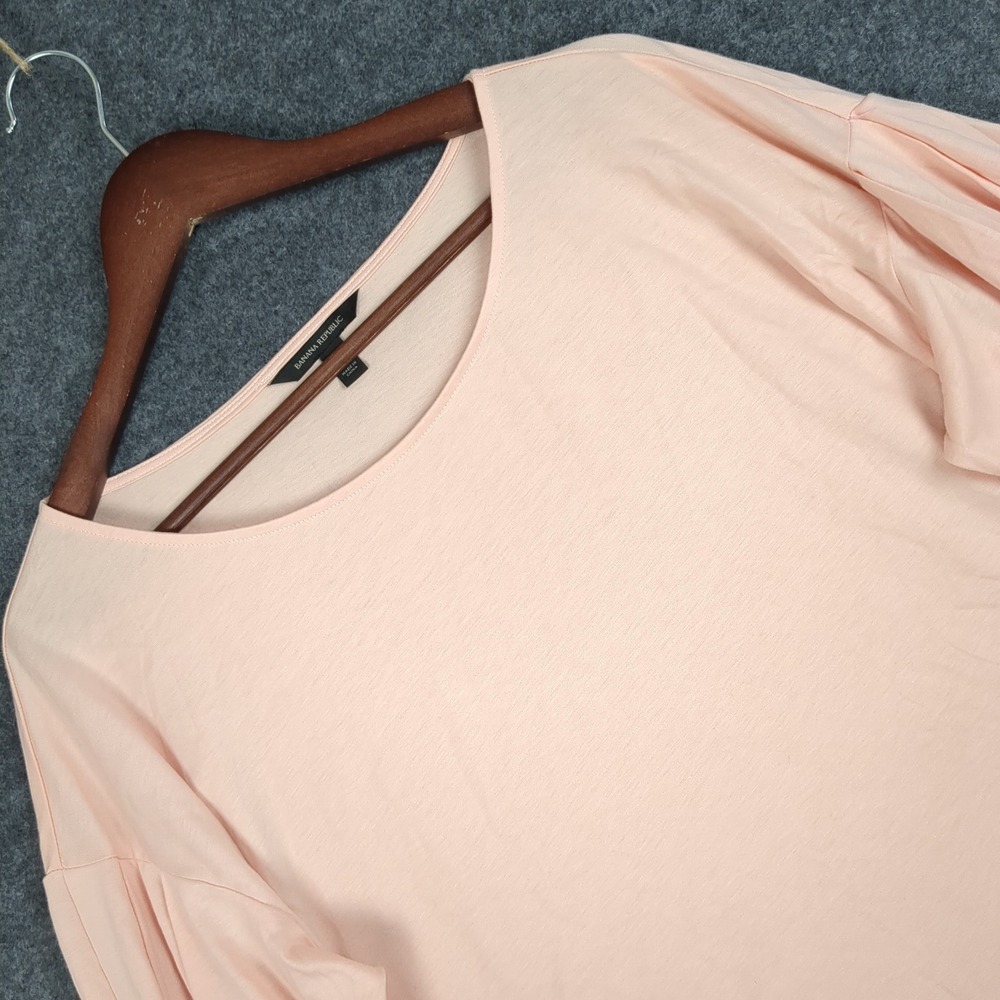 Banana Republic Womens Large Peach Pink Puff Sleeve Scoop Neck Jersey Knit Top